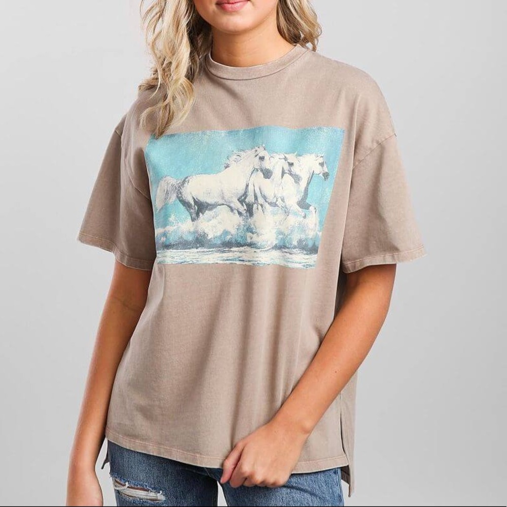 Buckle Urban Nation Oversized Horse Tee, Taupe NWT